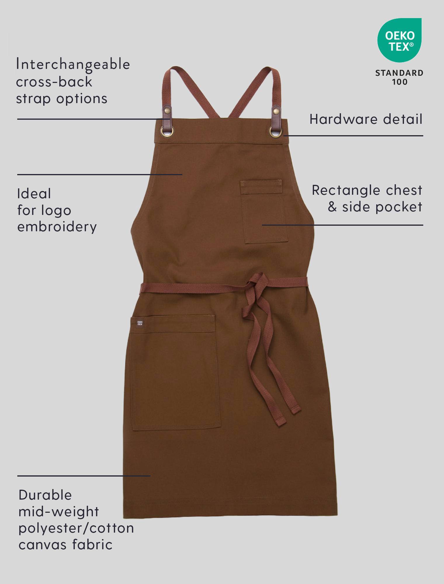 Tom Bib Apron - Tobacco Brown Cross Back Apron