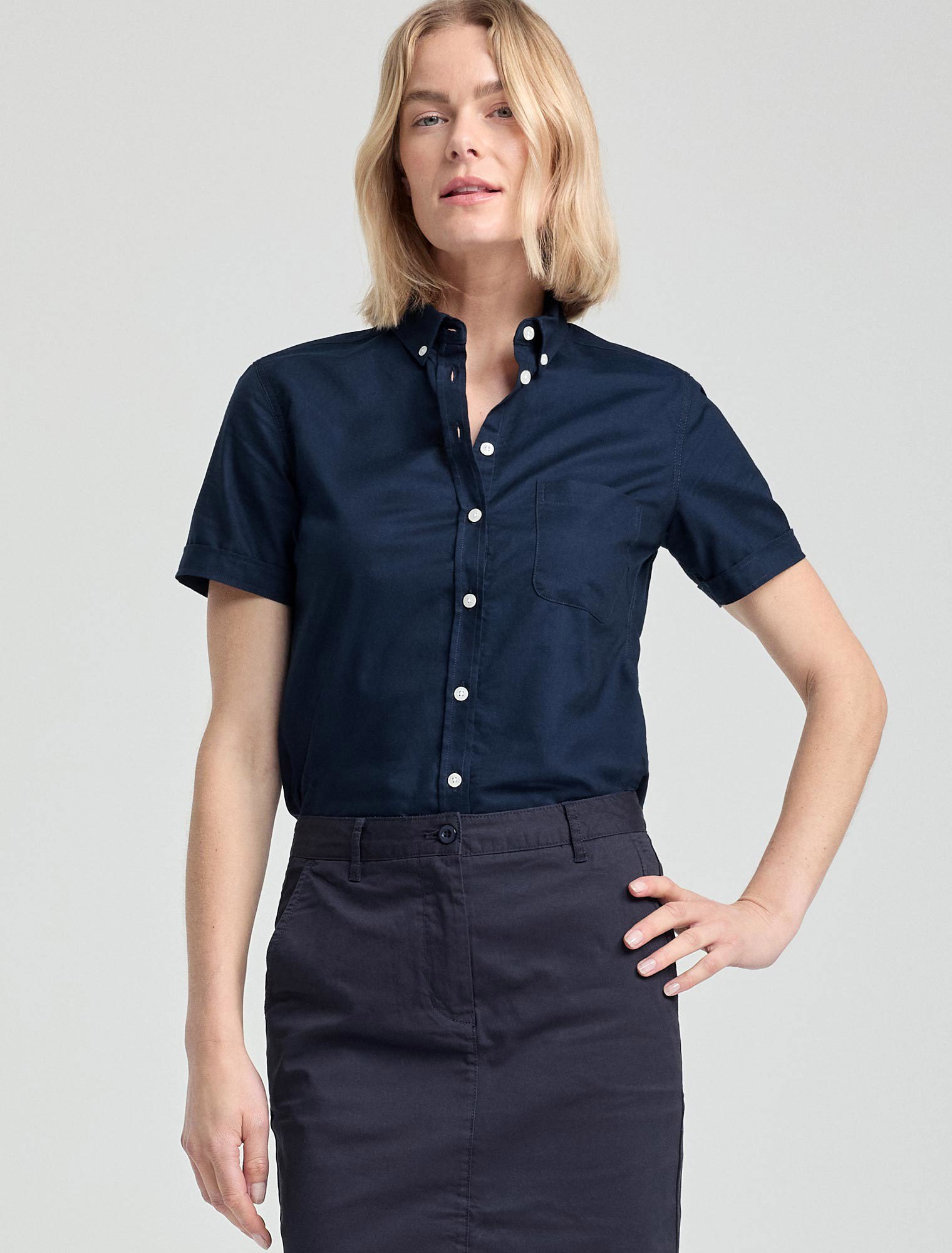Womens Smith Oxford Shirt Short Sleeve - Navy Blue