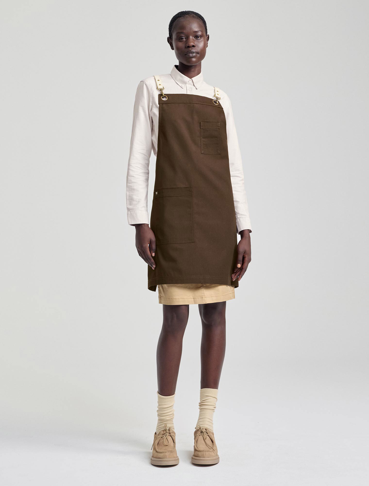 Tom Bib Apron - Tobacco Brown Cross Back Apron