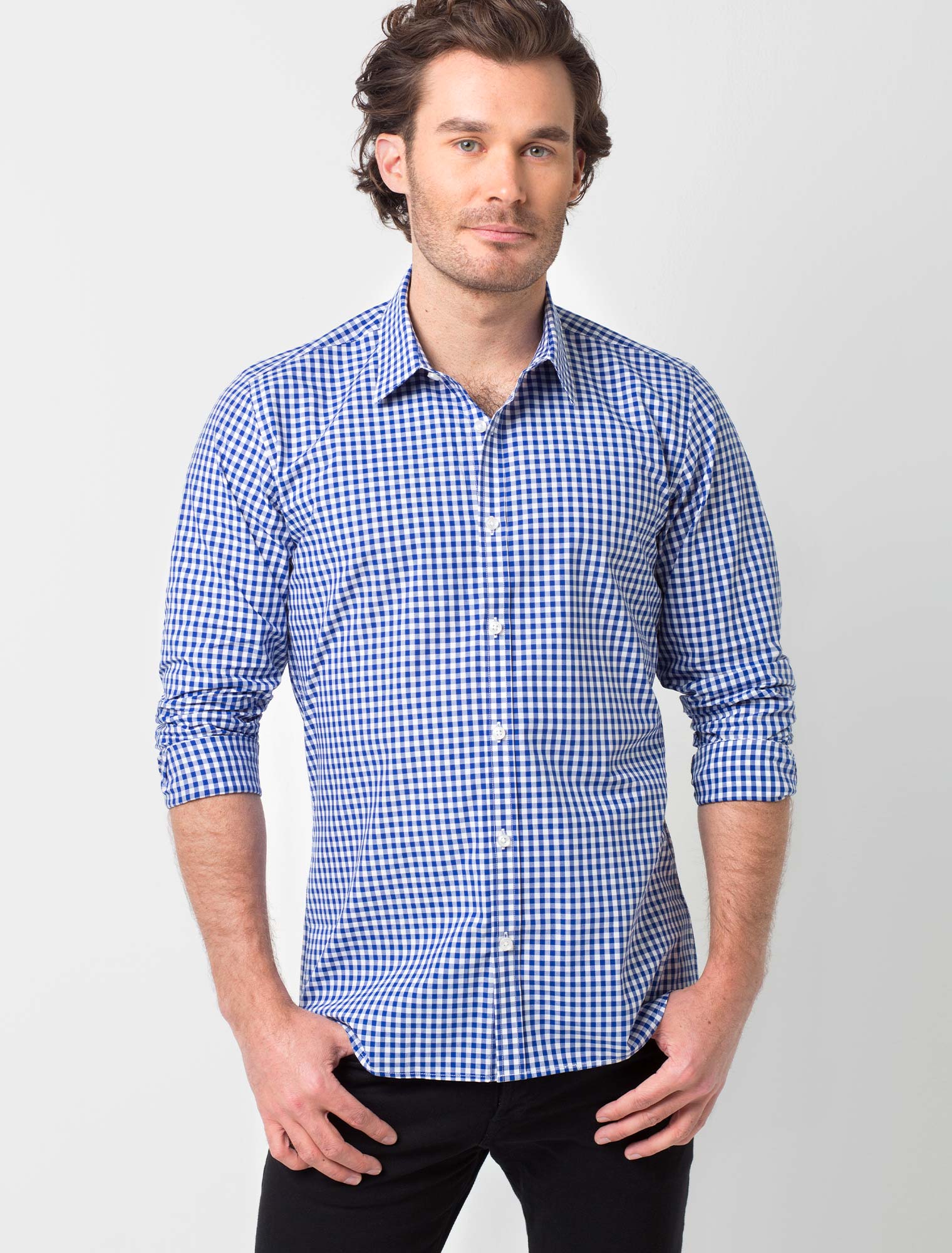 Men's Frankie Gingham Check Shirt - Royal Blue and White