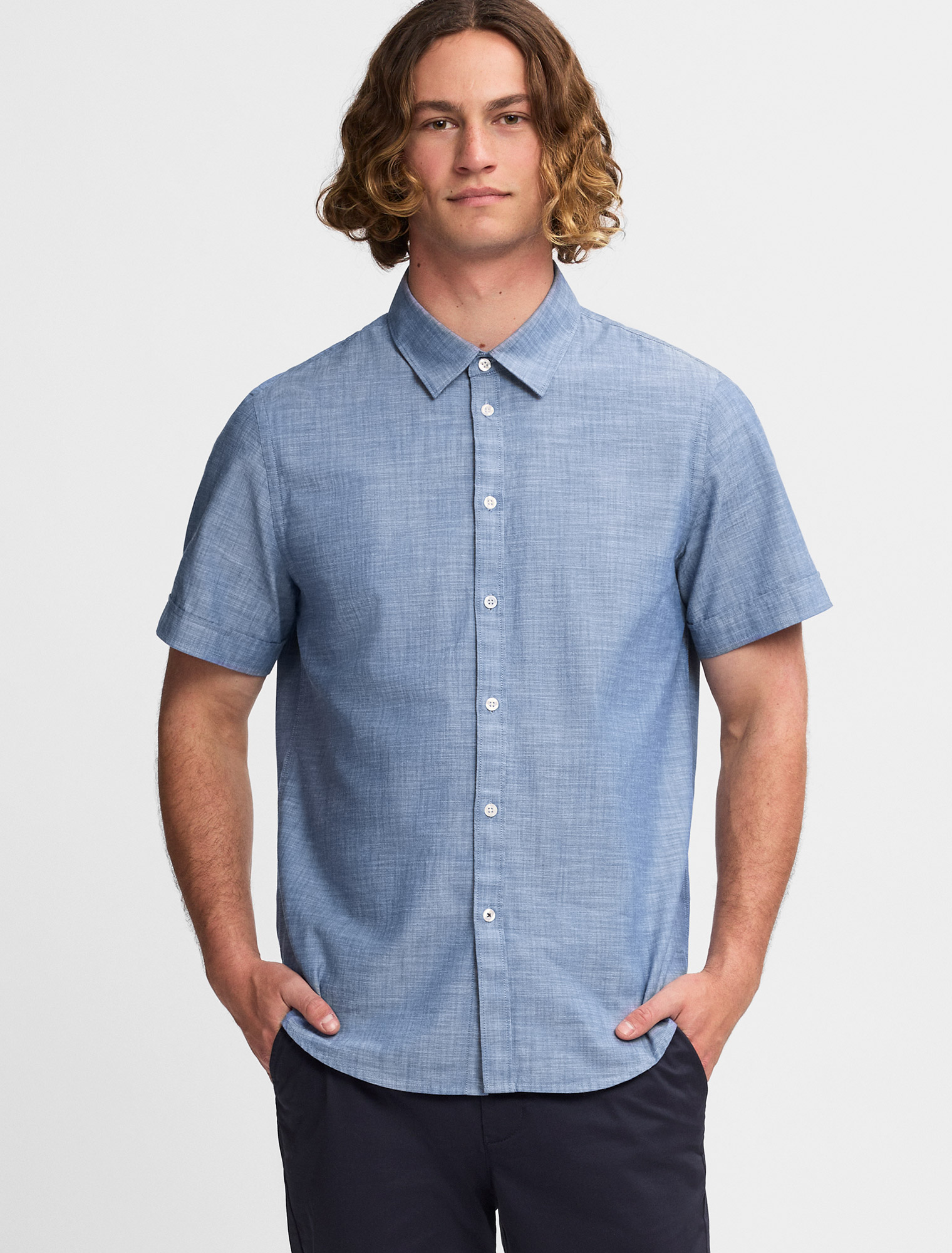Fred Men's Short Sleeve Shirt - Chambray Blue