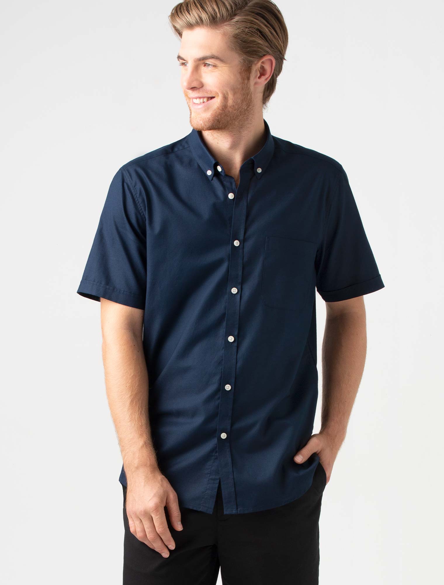 Mens navy blue on sale short sleeve dress shirts