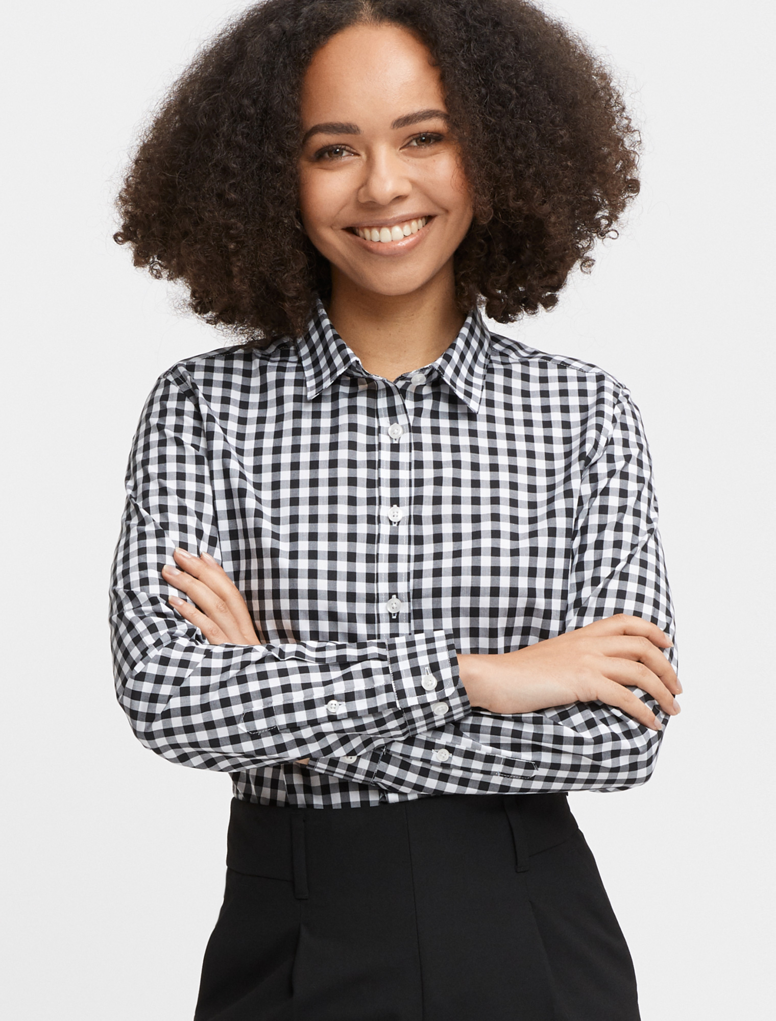 Gingham shirt black outlet and white