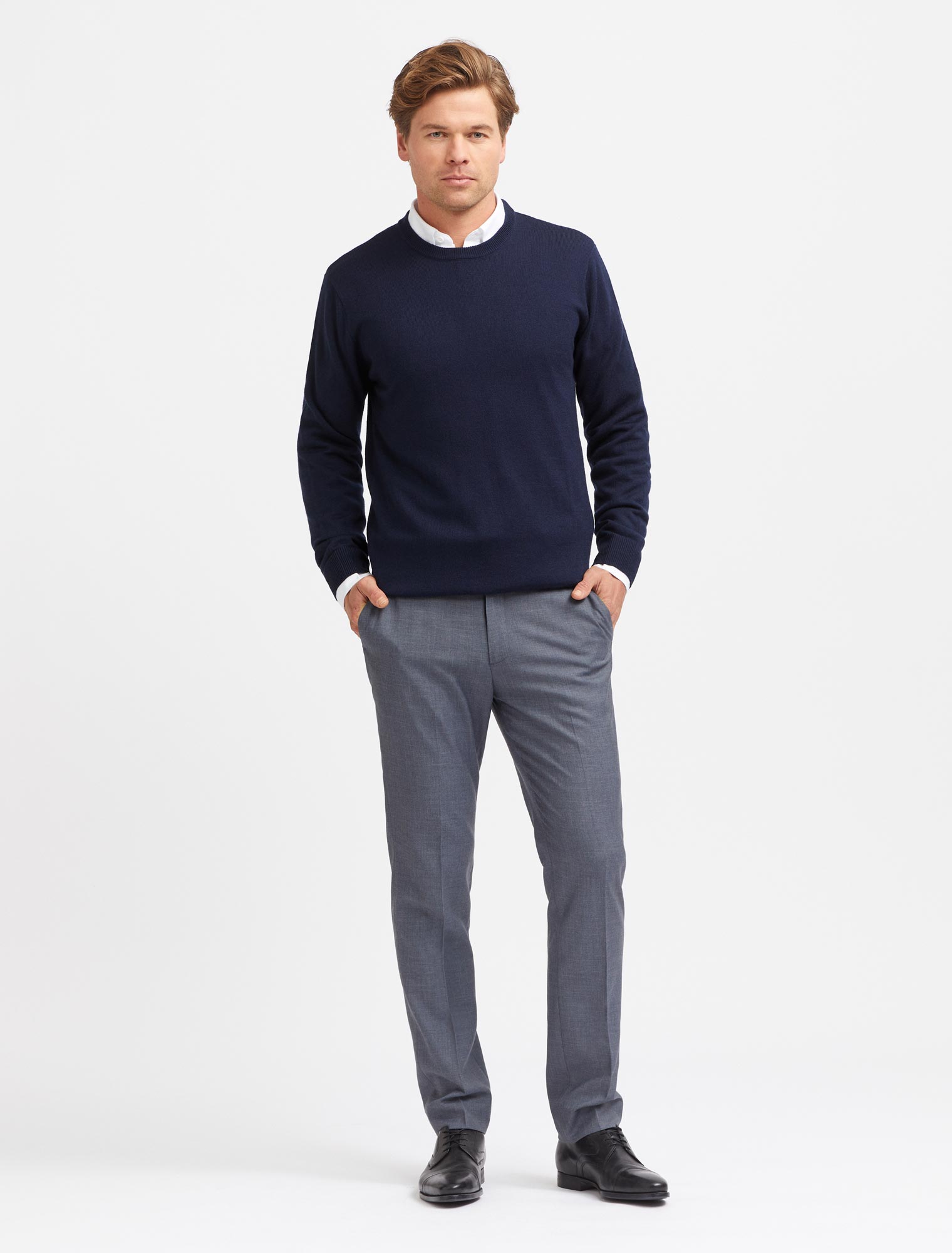 Mens Crew Knit Jumper - Navy Blue