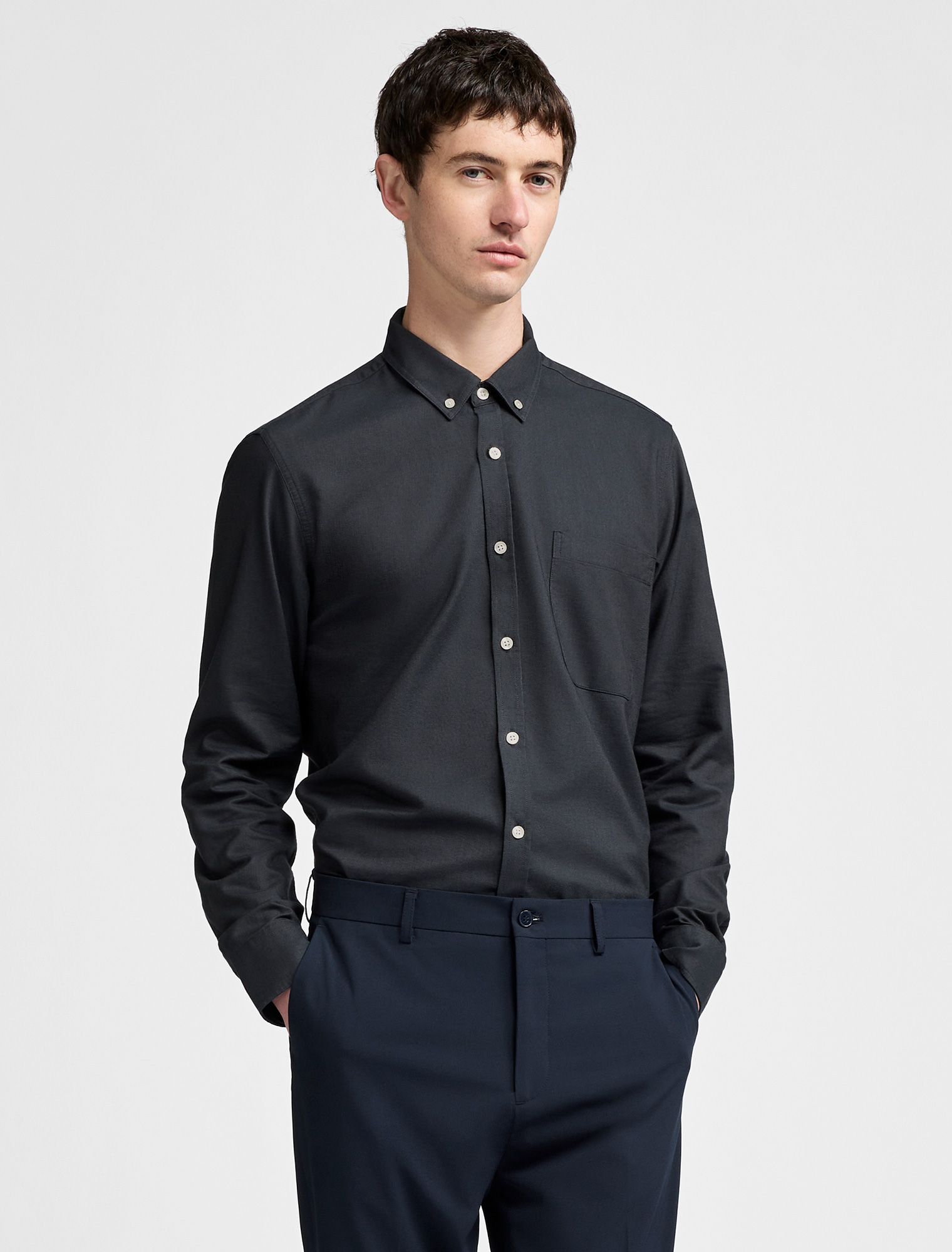 Men's Long Sleeve Oxford Shirt - Charcoal Button Down